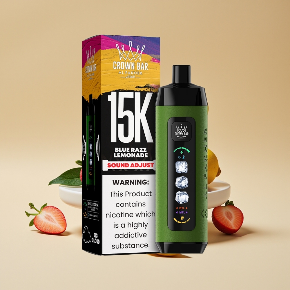 Al Fakher 15k Ice Adjust Clouds Disposable Device 15000 Puffs Pantalla LED Limonada de Frambuesa Azul