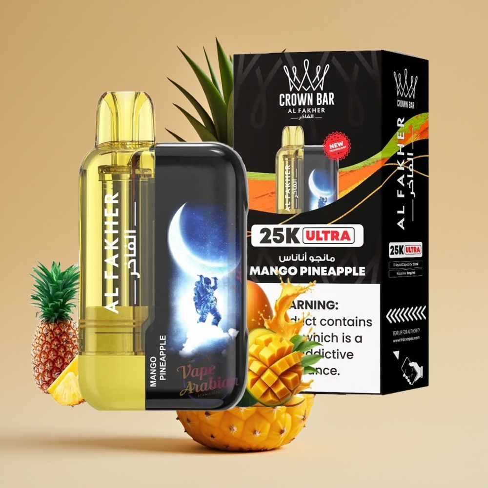 Al Fakher Crown Bar Ultra 25K Vape con Pantalla LED y Mango Piña
